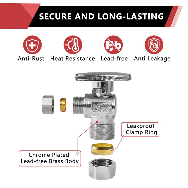 EFIELD 10-Pack EFIELD Angle Stop Valve 1/2" Nominal (5/8" OD) Compression x 3/8" OD, 1/4-Turn,(VALVE116-10PCS) - Image 5